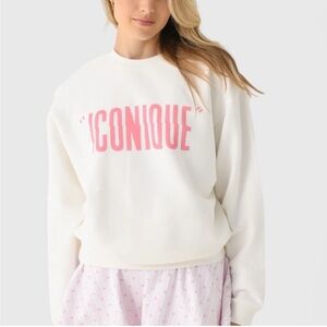 Clare V Iconique Crewneck Sweatshirt - small, White with Pink